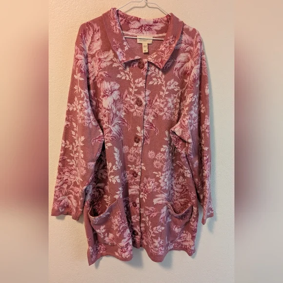 Isaac Mizrahi Pink Floral Tunic Length Cardigan Sweater Size 3X NWOT - Picture 4 of 7